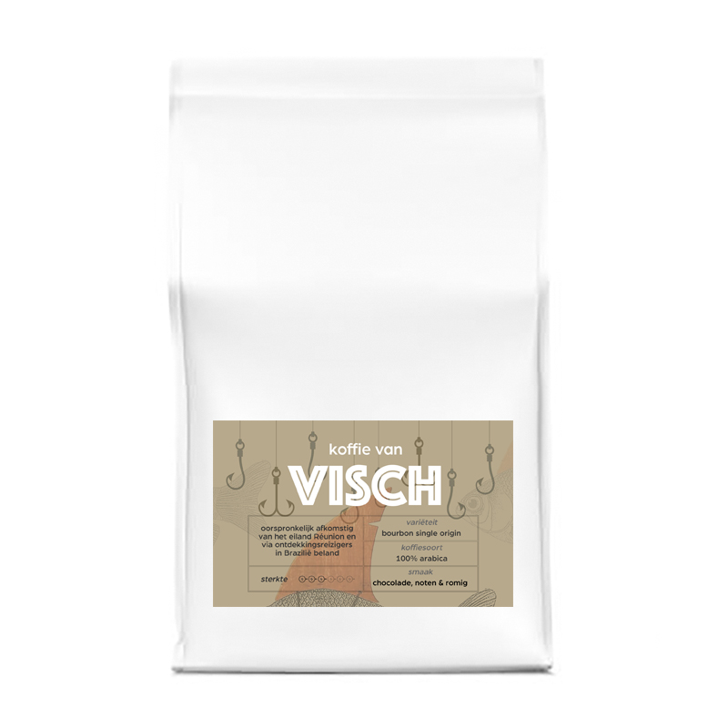 Vers gebrande bourbon koffiebonen van BAR VISCH verpakt per 500 gram verkrijgbaar in de webshop