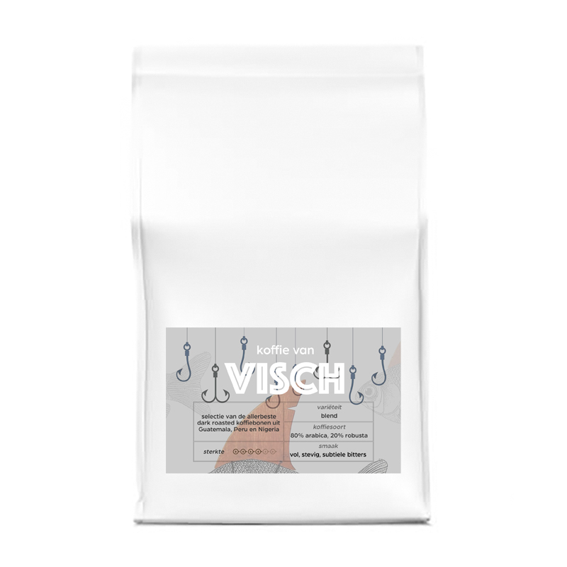 Vers gebrande dark roast koffiebonen van BAR VISCH verpakt per 500 gram verkrijgbaar in de webshop
